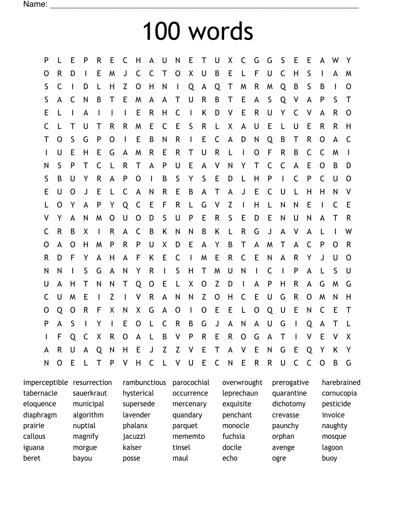 100 Words Word Search WordMint 100 Words Word Search WordMint
