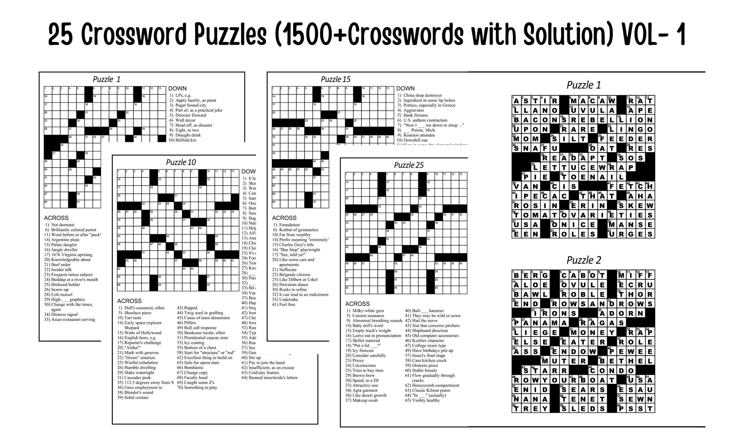 1500 Crosswords 25 Crossword Puzzle With Solutions VOL 1 Digital Printable Pages Instant Download PDF Etsy
