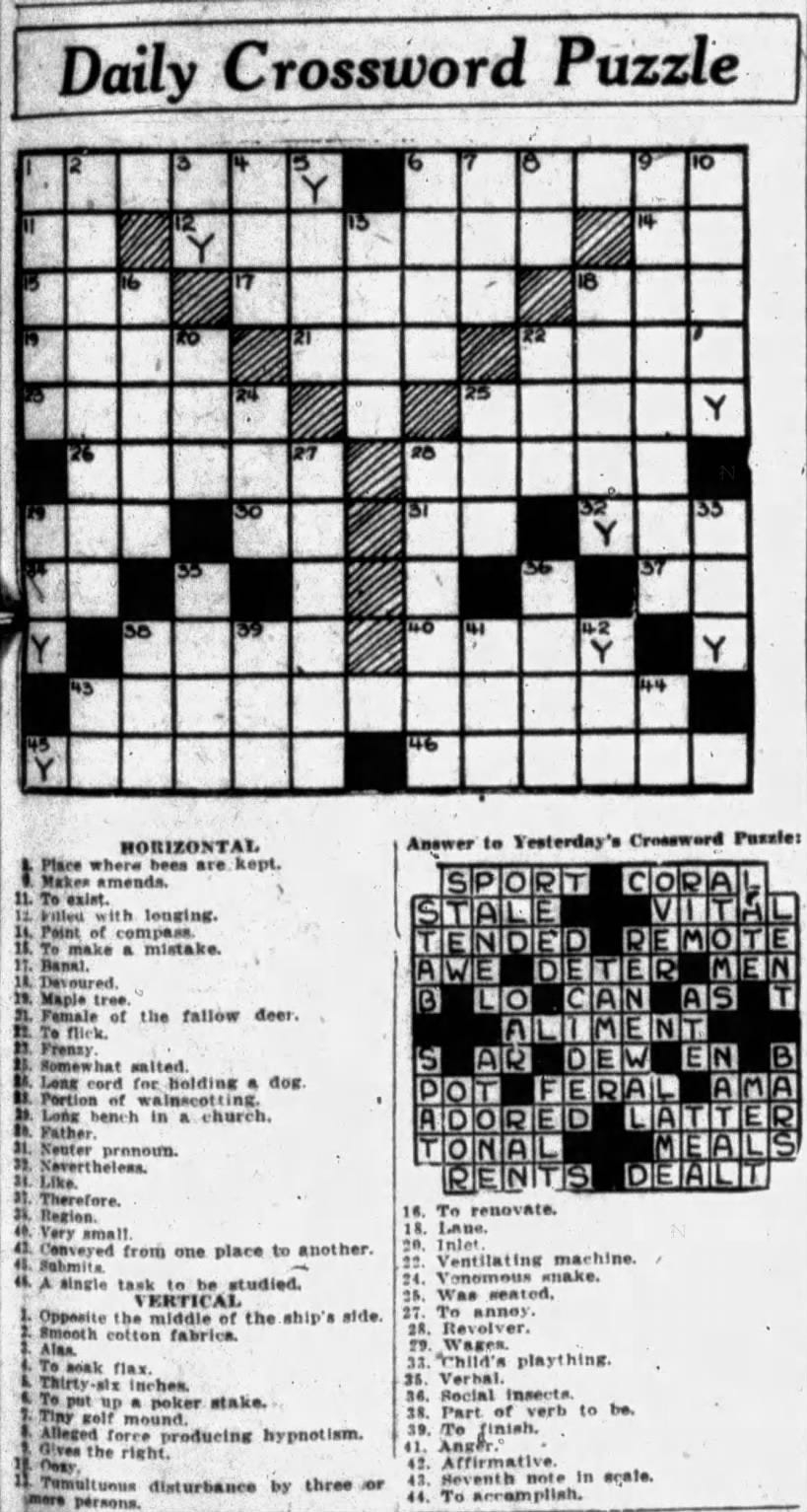 1927 The Year In Crosswords 2 Of 2 T Campbell s Grid
