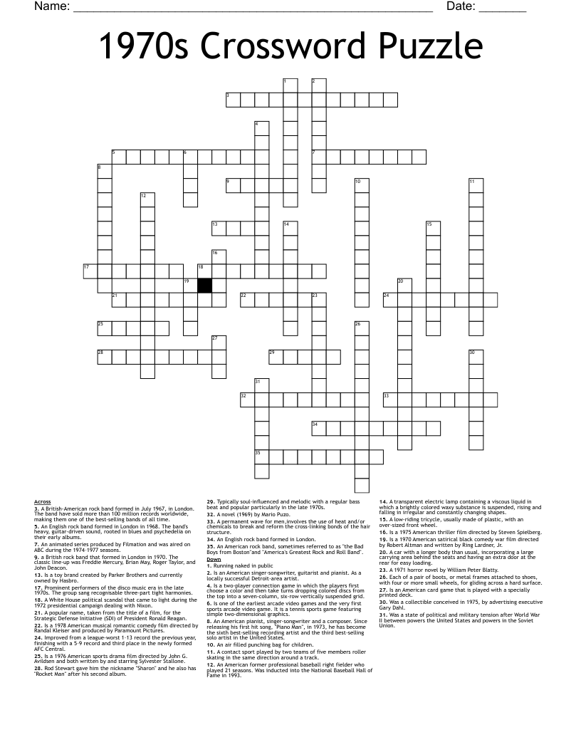 1970s Crossword Puzzle WordMint