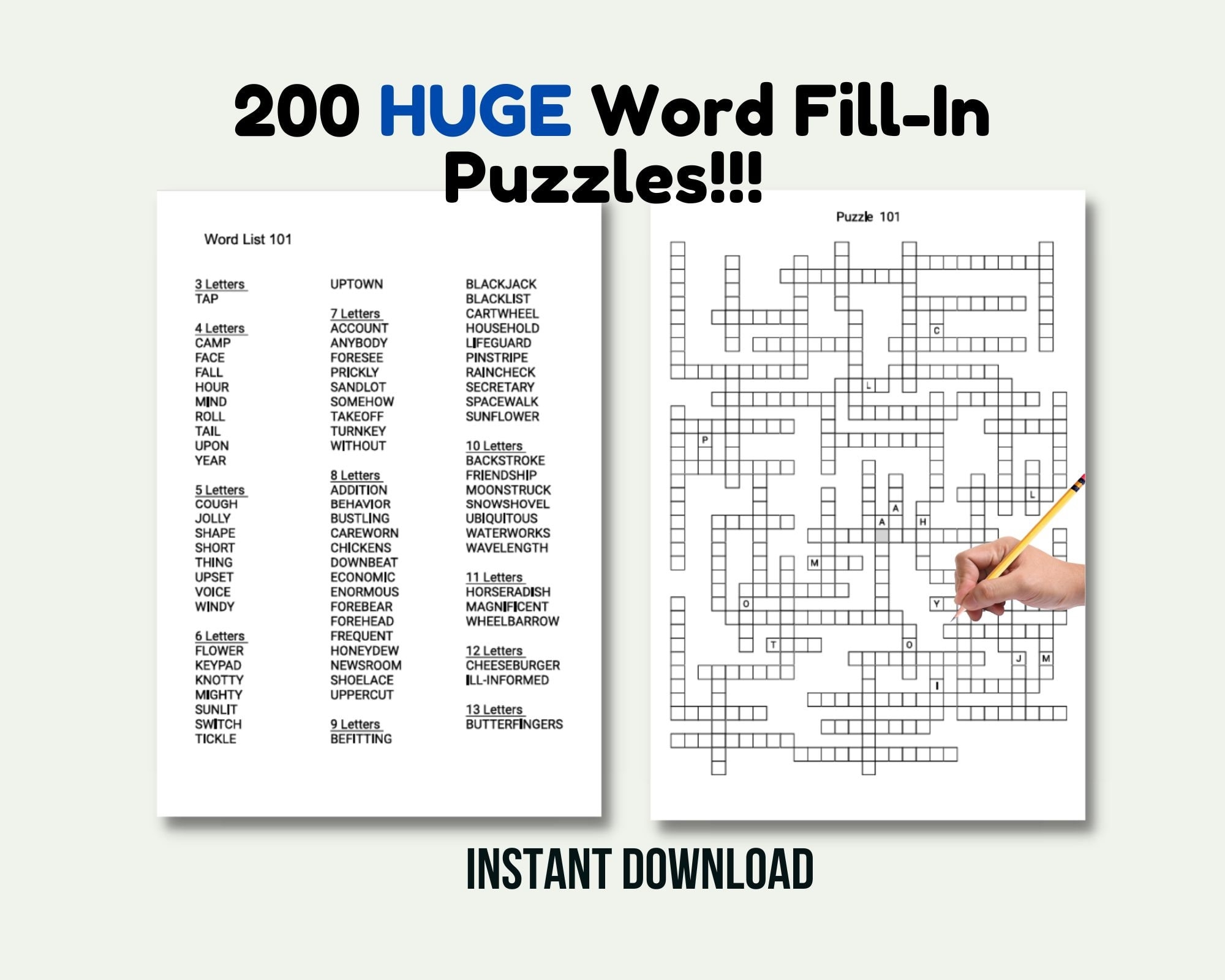 200 HUGE Printable Word Fill In Puzzle Pages For Adults Large Print Easy To Read Fill In Word Crossword Puzzles Instant Digital Download Etsy