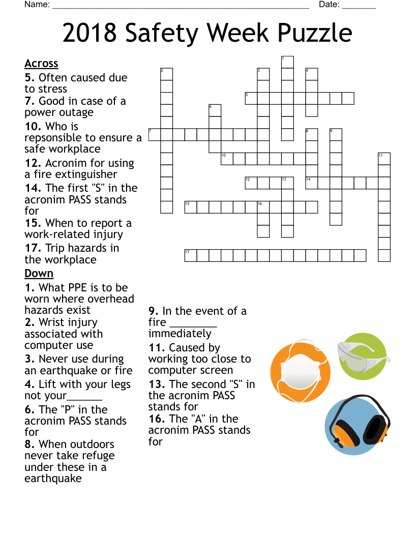 2018 Safety Week Puzzle Crossword WordMint