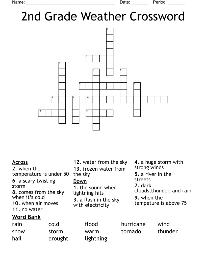 2nd Grade Weather Crossword WordMint
