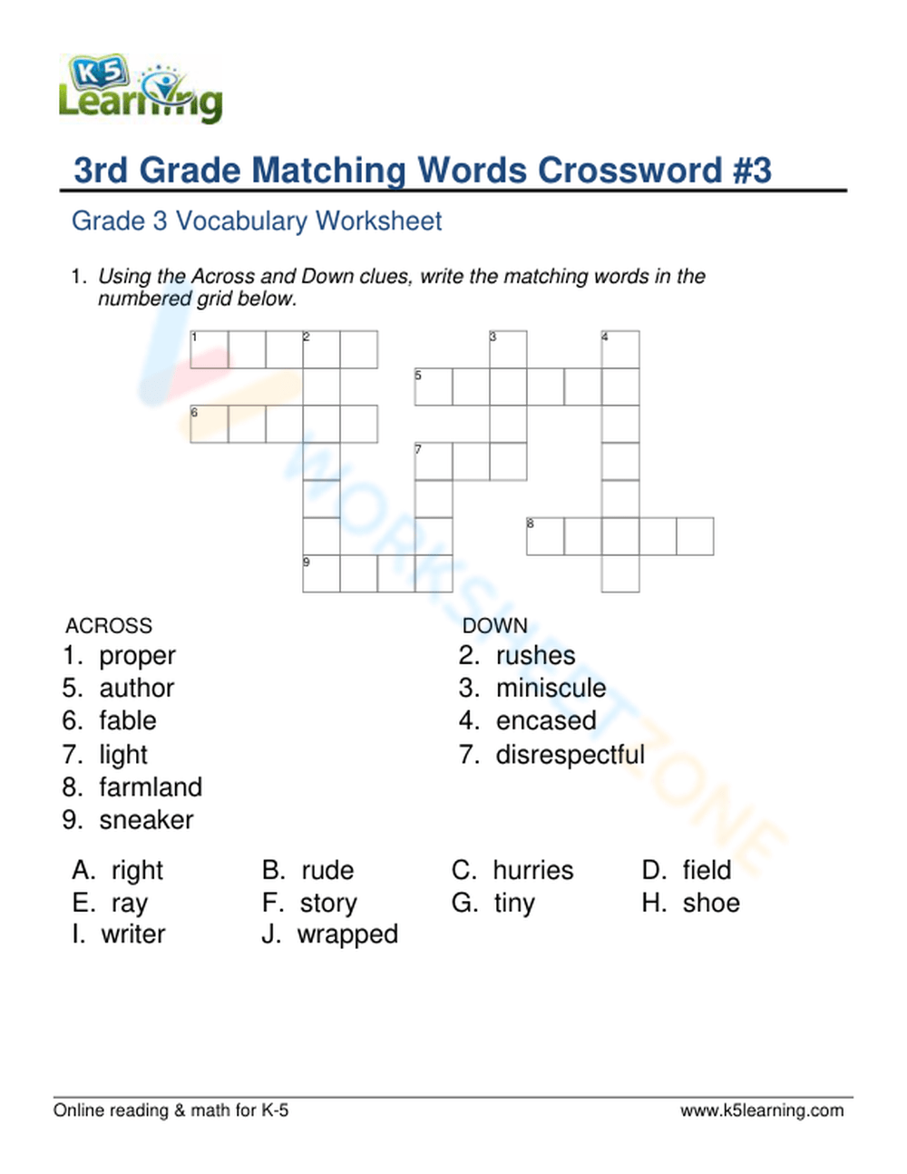 3rd grade crossword printable