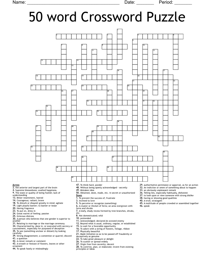 50 Word Crossword Puzzle WordMint