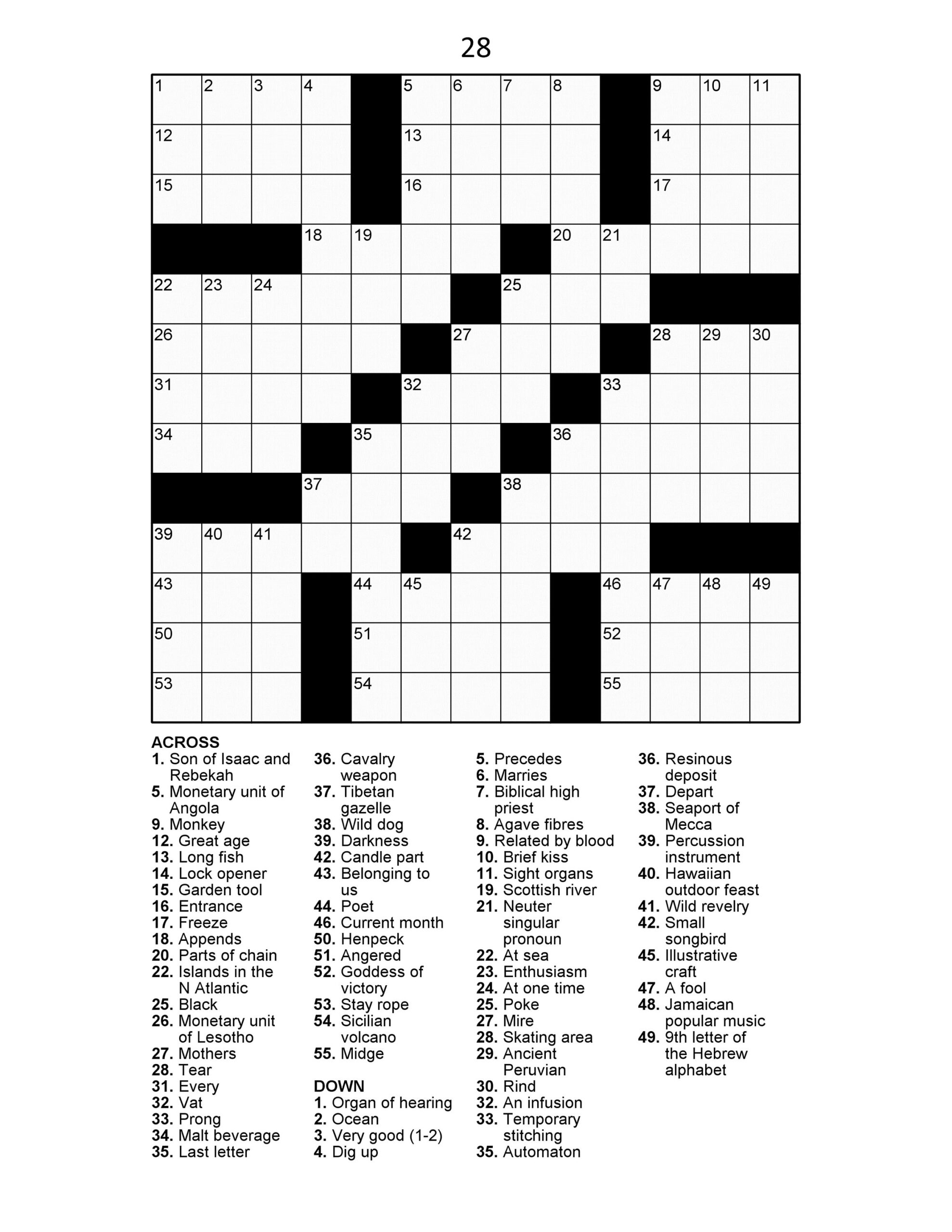 large print printable crossword puzzles