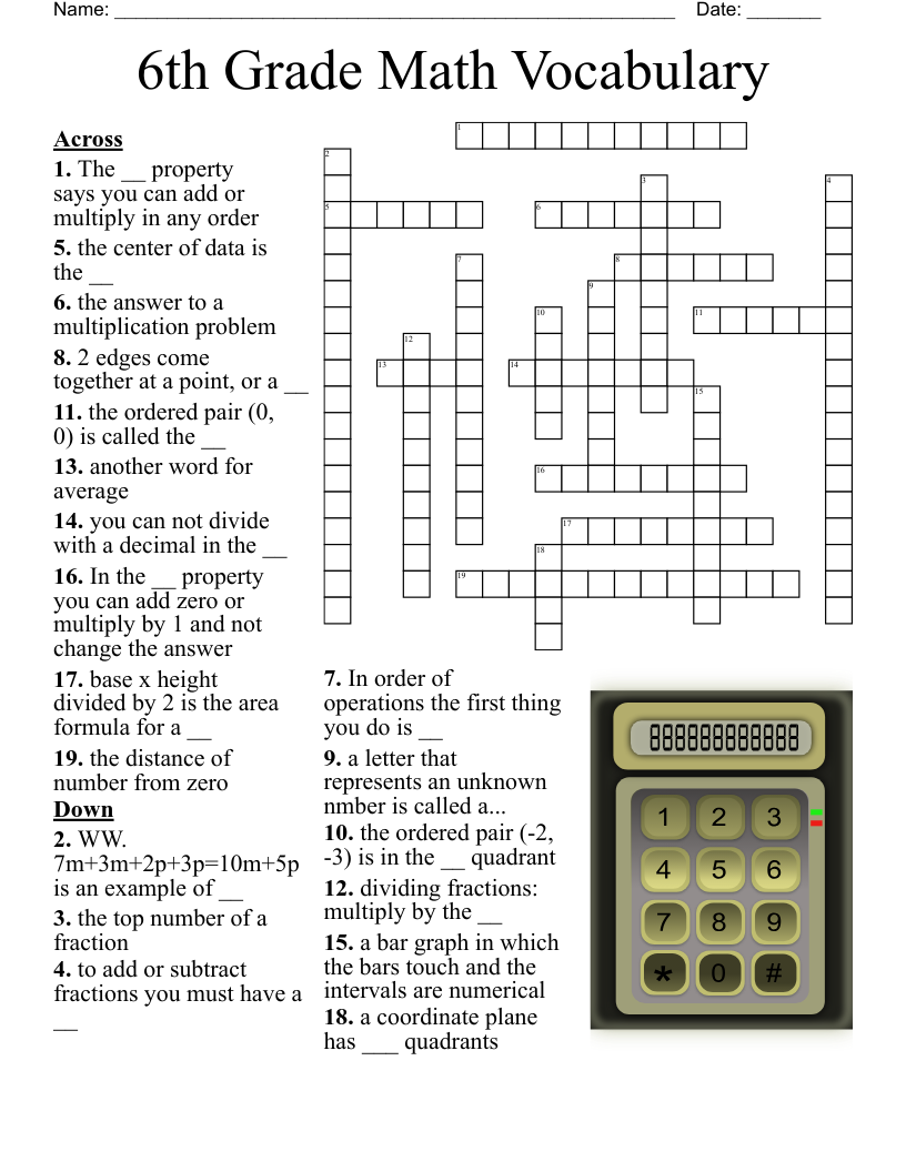 6th Grade Crossword Puzzle WordMint