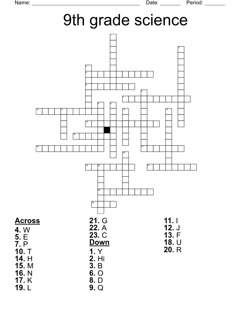 9th Grade Science Crossword WordMint