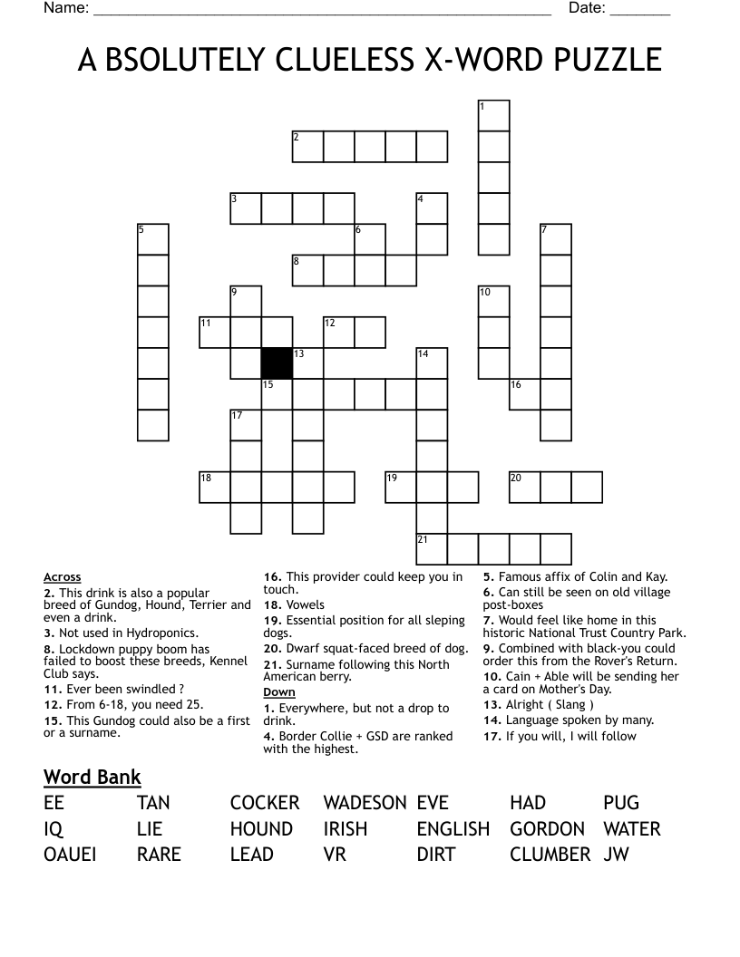 A BSOLUTELY CLUELESS X WORD PUZZLE Crossword WordMint