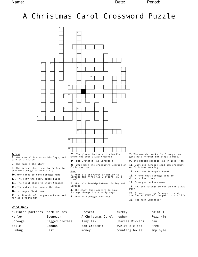 A Christmas Carol Crossword Puzzle WordMint