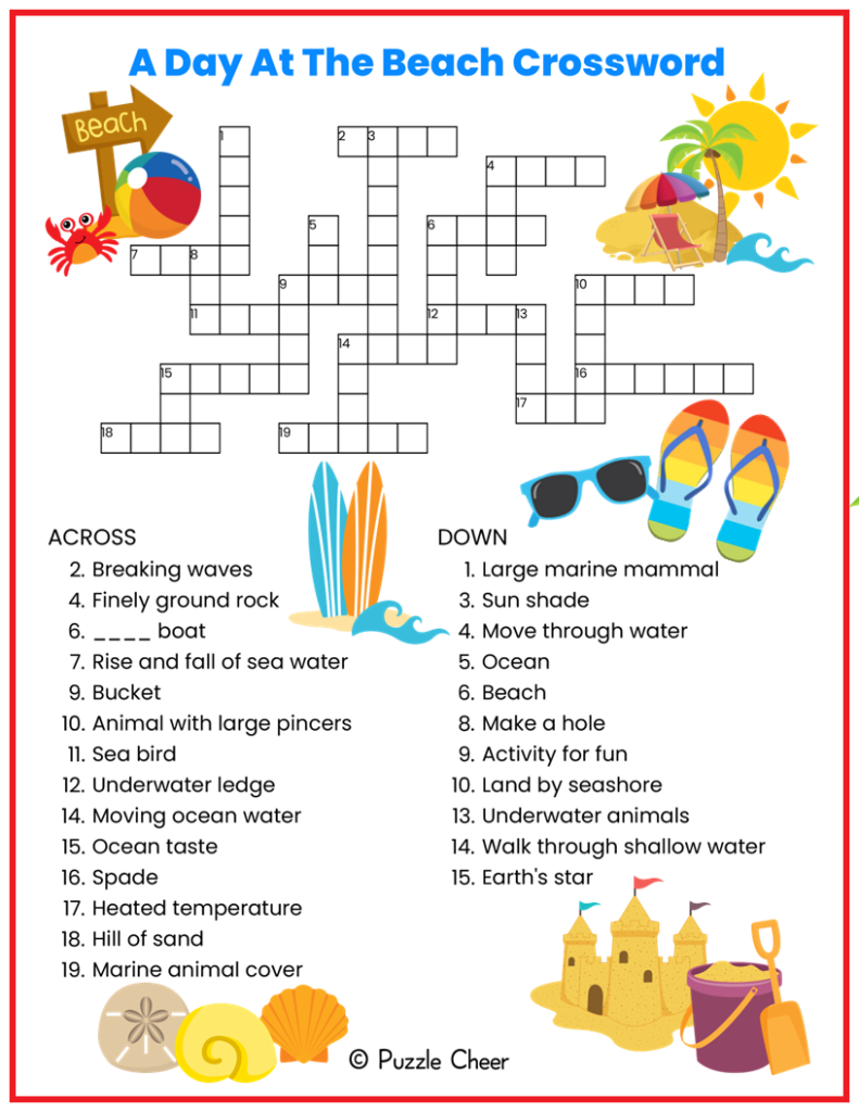 A Day At The Beach Crossword Puzzle Puzzle Cheer