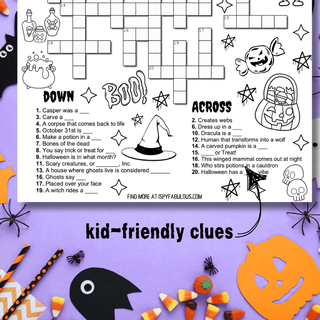 A Kid Friendly Halloween Crossword Puzzle I Spy Fabulous A Kid Friendly Halloween Crossword Puzzle I Spy Fabulous