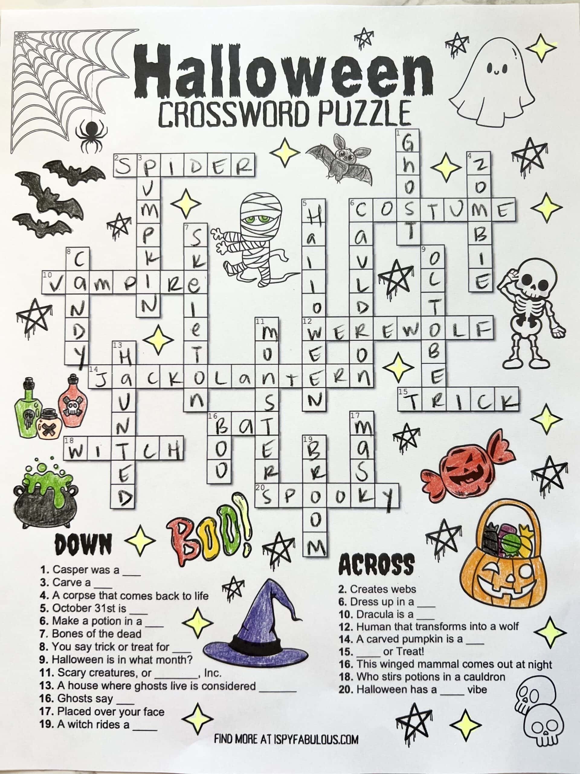 halloween crossword free printable