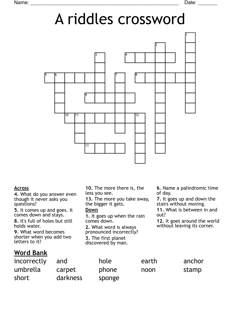 A Riddles Crossword WordMint