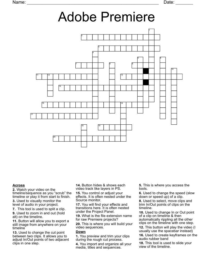 Adobe Premiere Crossword WordMint