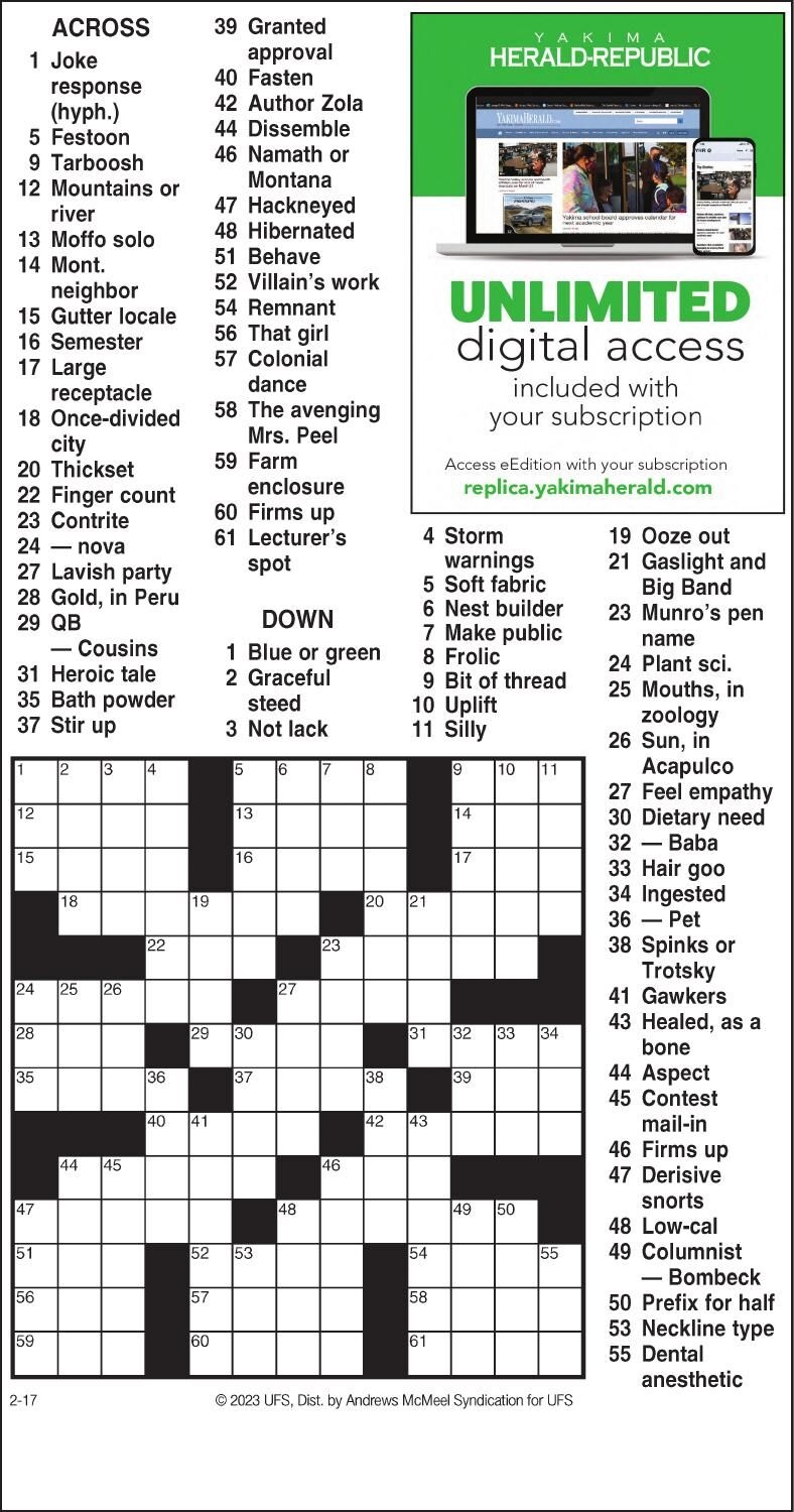 AM Crossword Feb 17 2023 Crosswords Yakimaherald