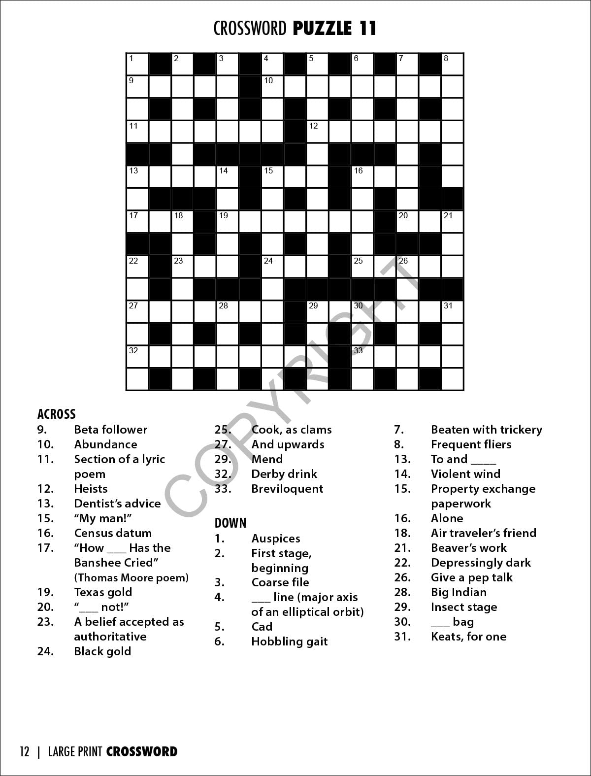 large crossword puzzles printable