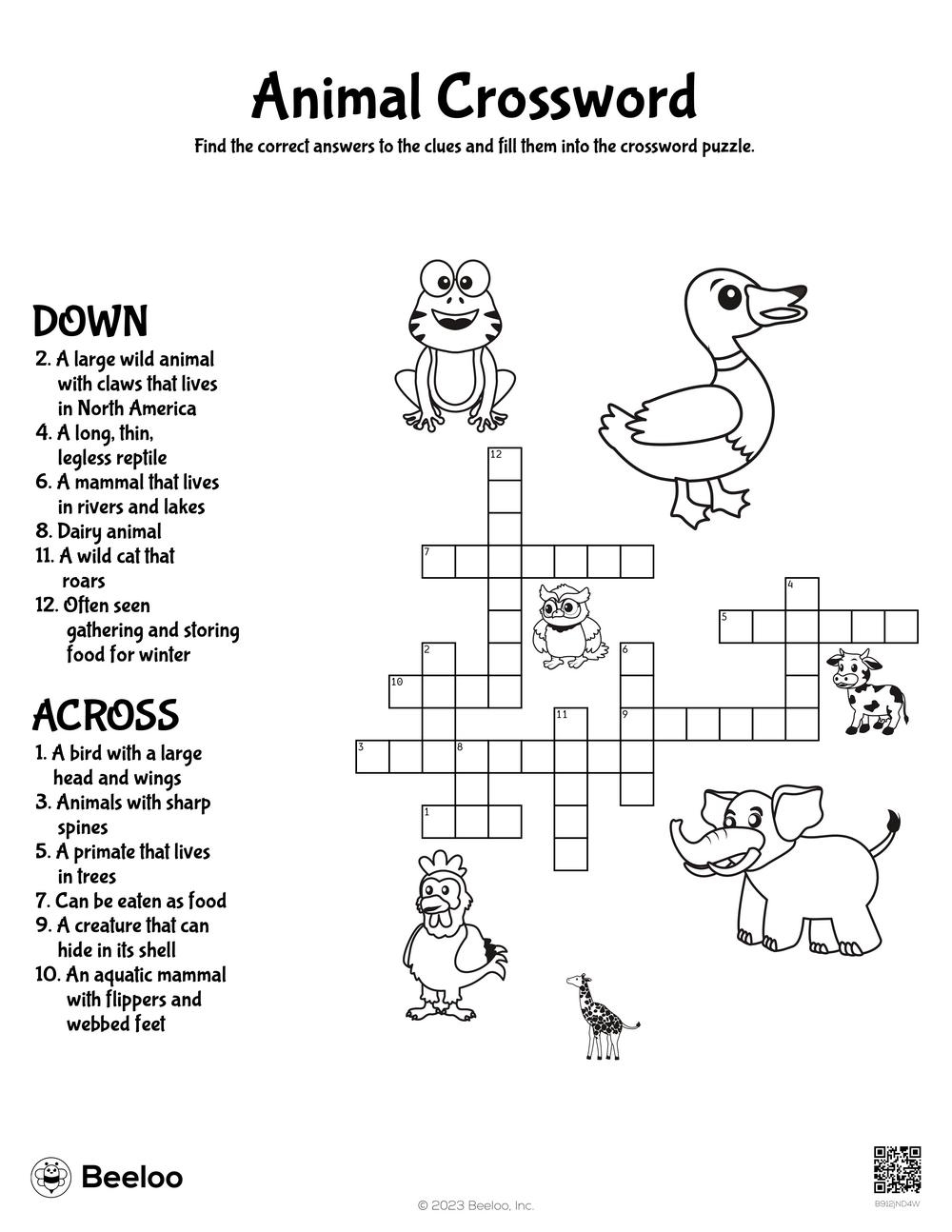 Animal Crossword Beeloo Printable Crafts And Activities For Kids