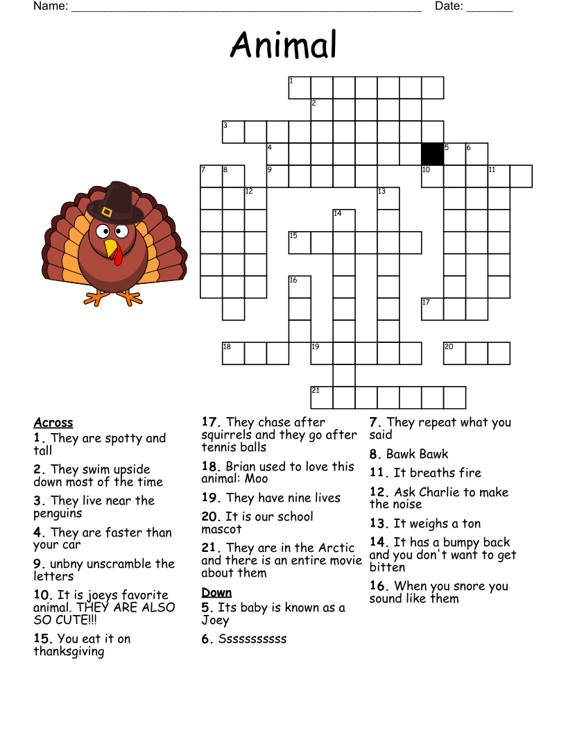 Animal Crossword WordMint