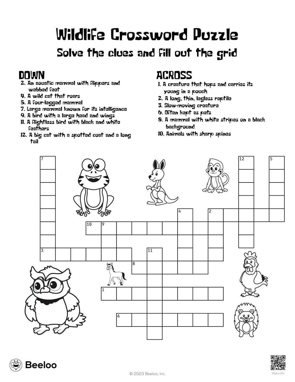 animal crossword puzzles printable