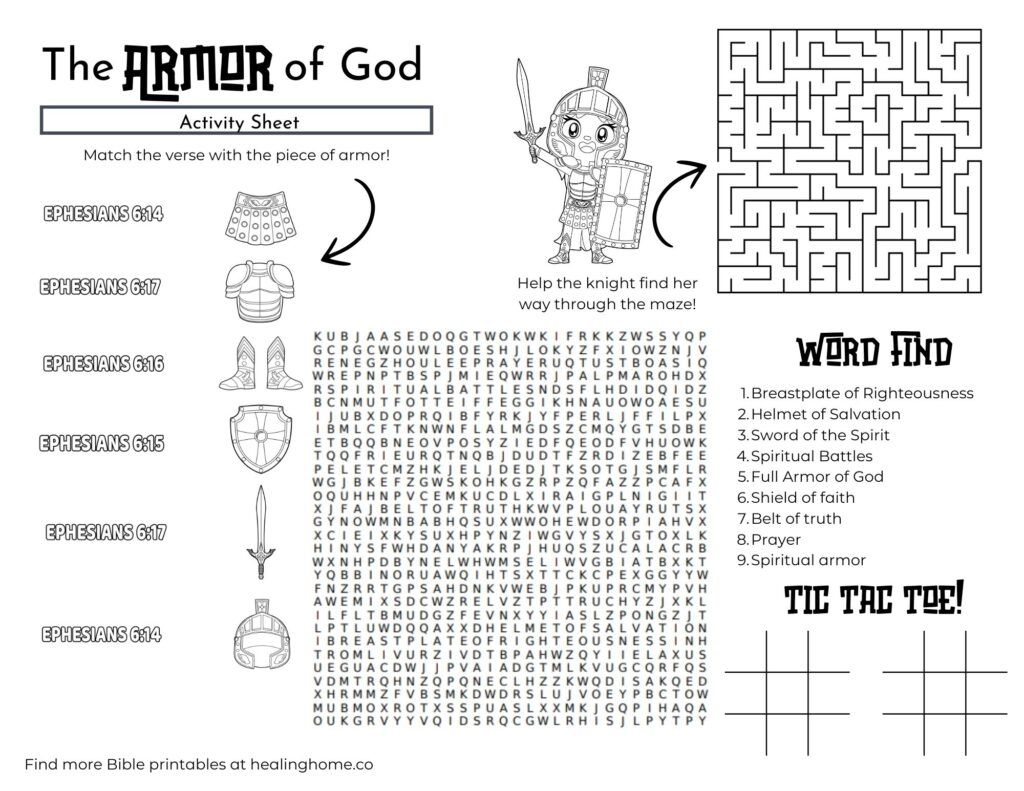 Armor Of God Activity Sheet Free Download Healing Home