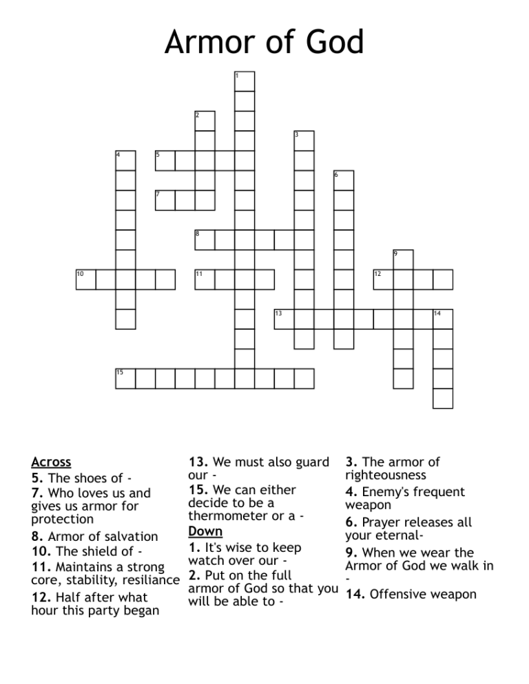 Armor Of God Crossword WordMint