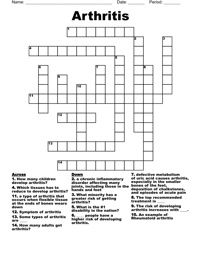 Arthritis Crossword WordMint