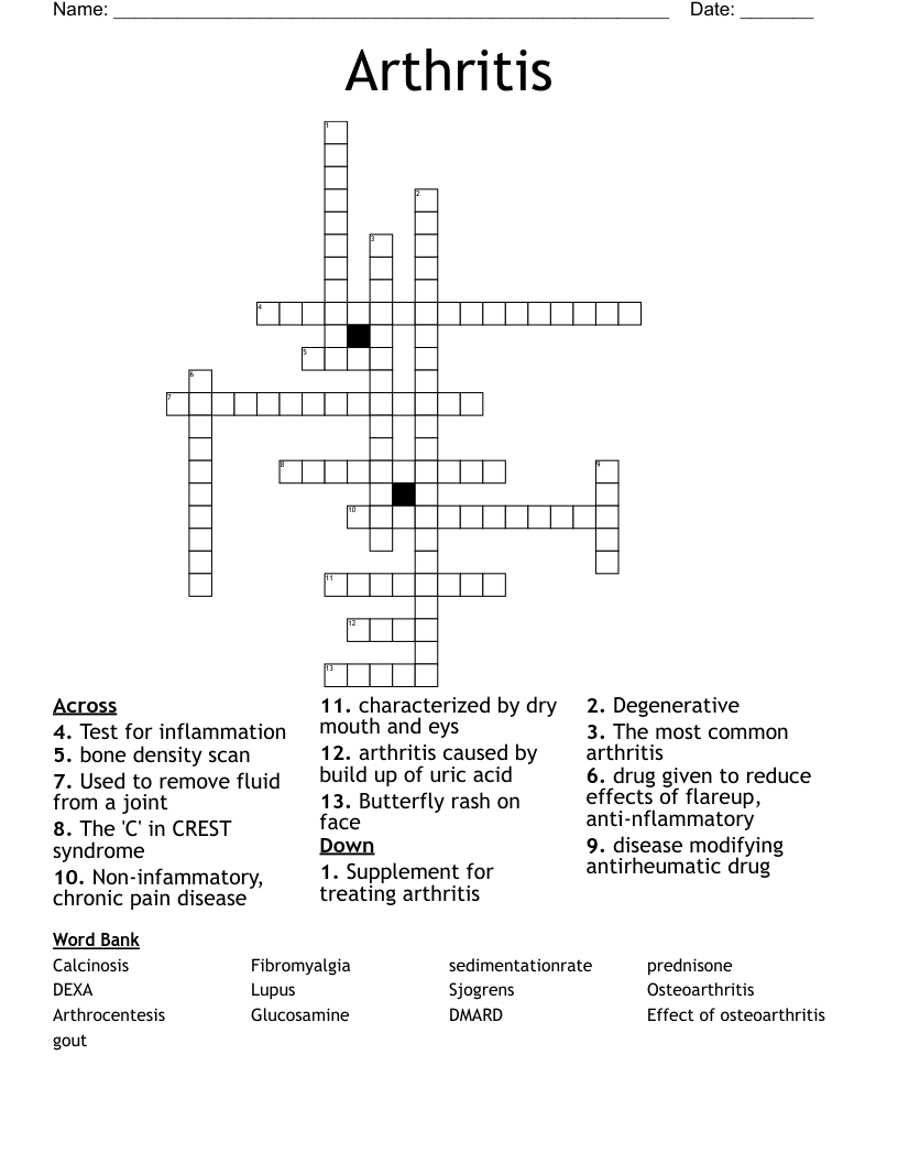 Arthritis Crossword WordMint