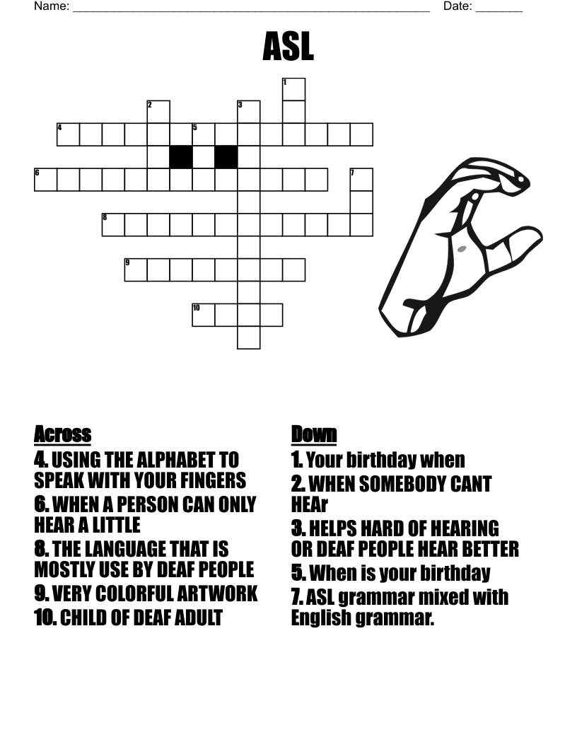 ASL CROSSWORD Word Search WordMint