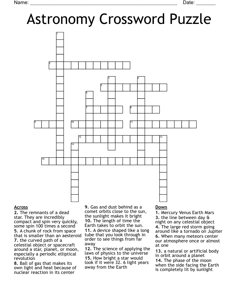 Astronomy Crossword Puzzle WordMint