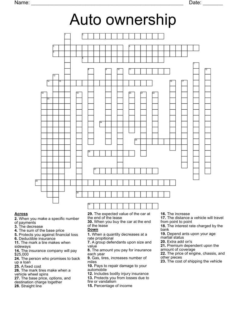 Auto Ownership Crossword WordMint
