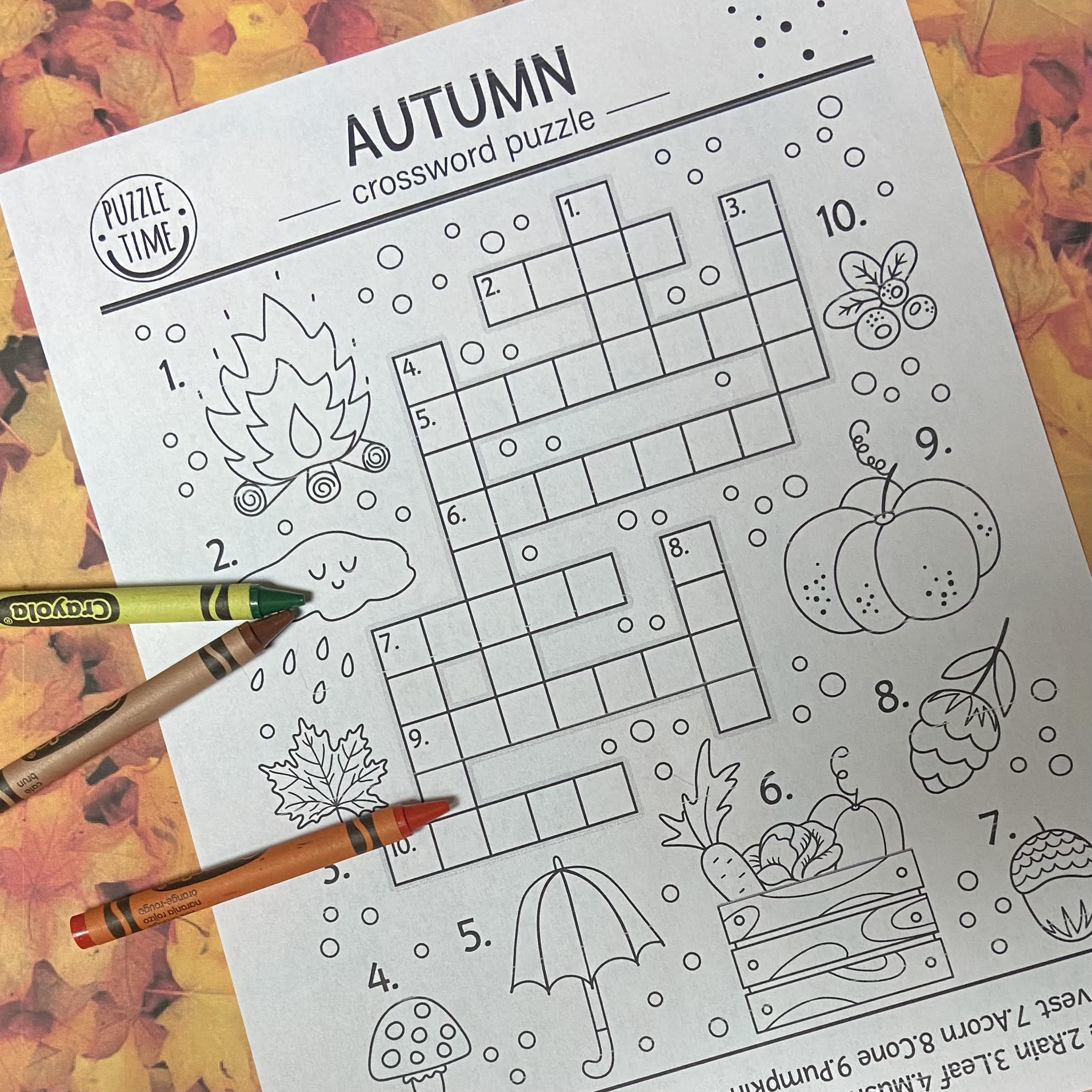Autumn Crossword Puzzle For Kids