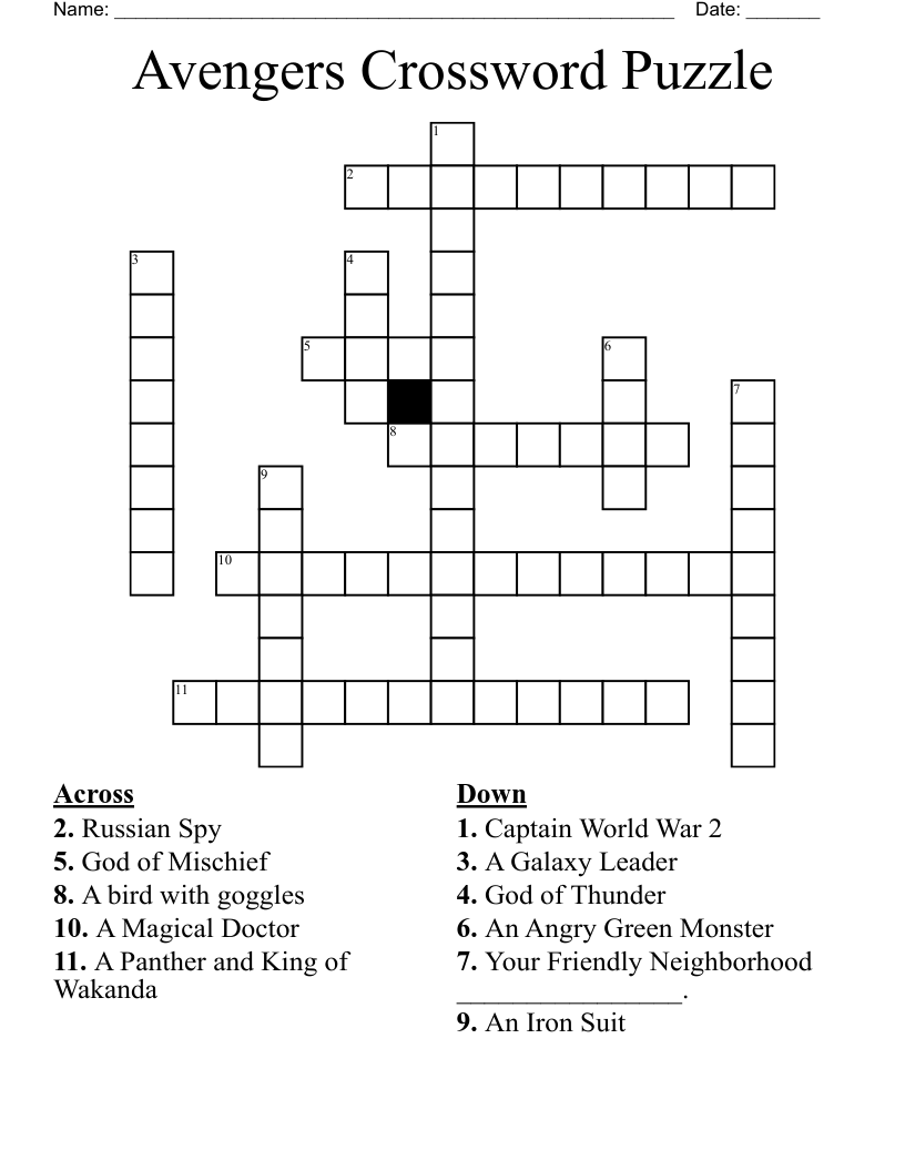 Avengers Crossword Puzzle WordMint