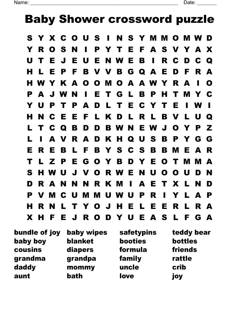 Baby Shower Crossword Puzzle Word Search WordMint