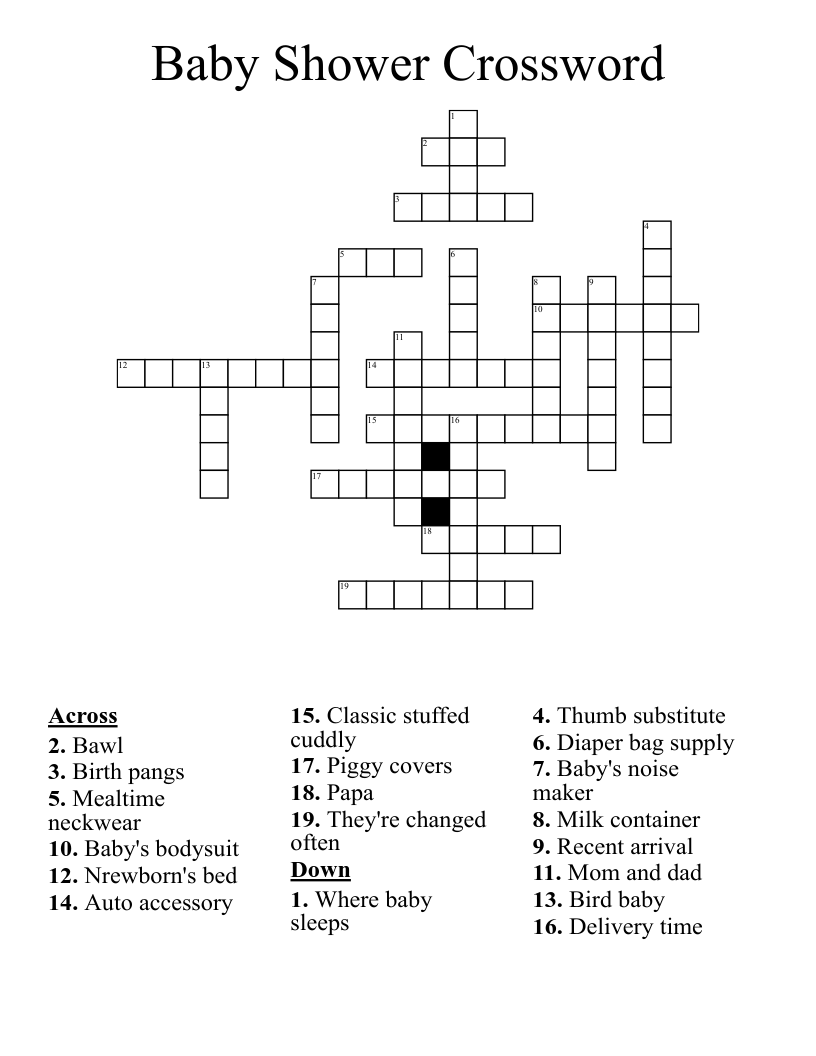 Baby Shower Crossword WordMint