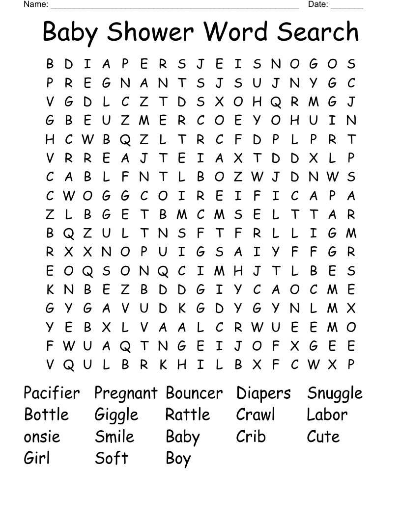 Baby Shower Word Search WordMint