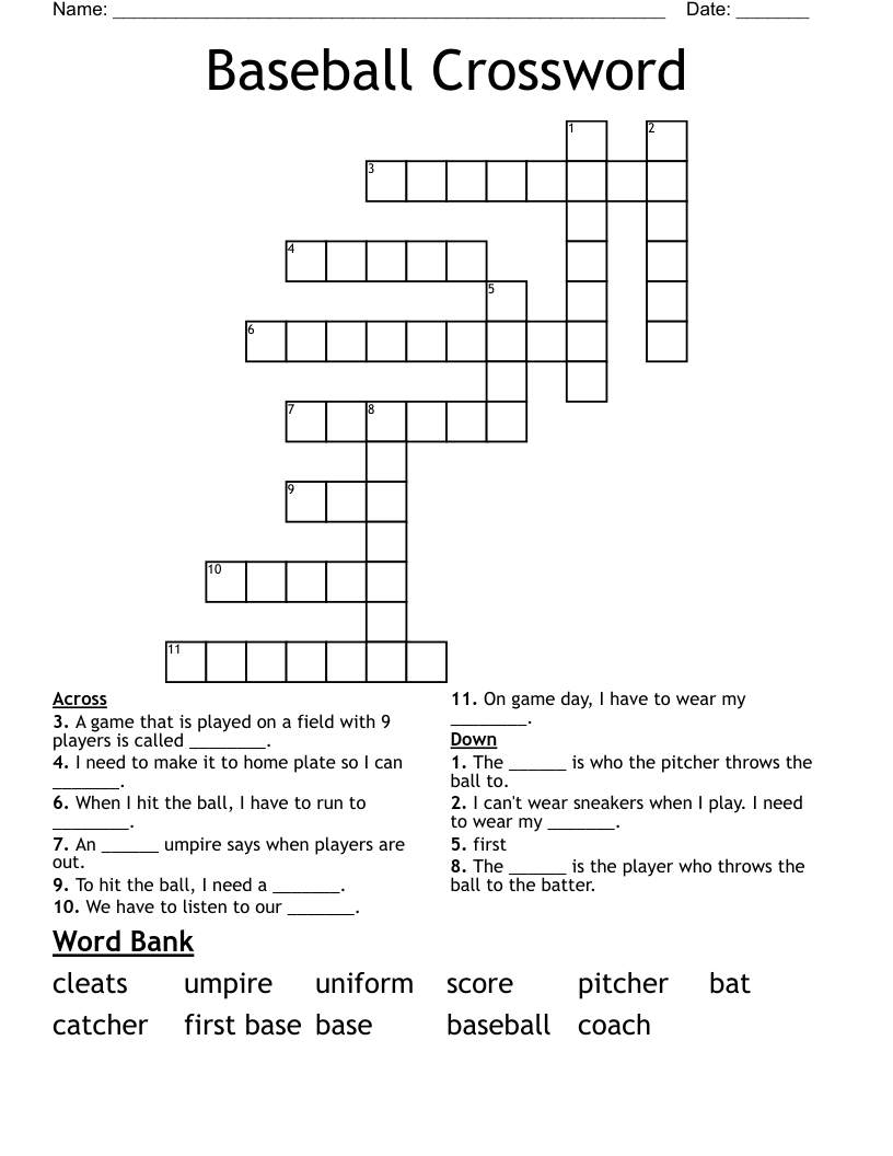 Baseball Crossword WordMint