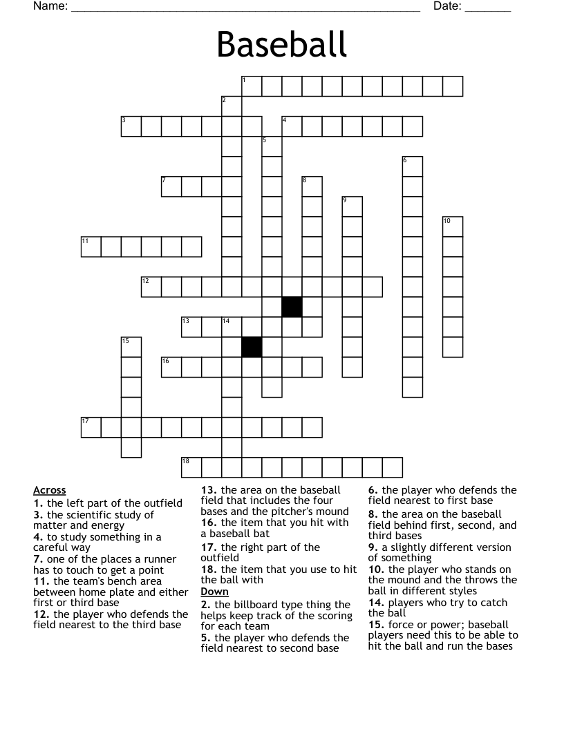 Baseball Crossword WordMint