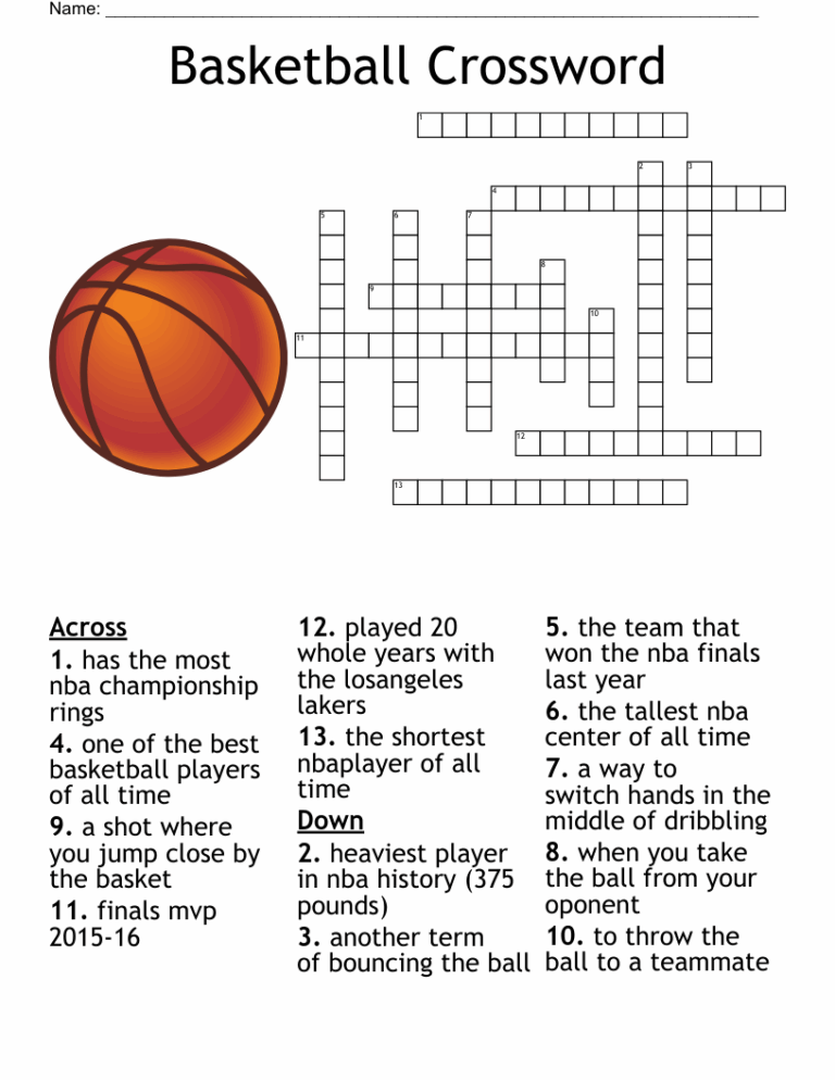 Basketball Crossword WordMint
