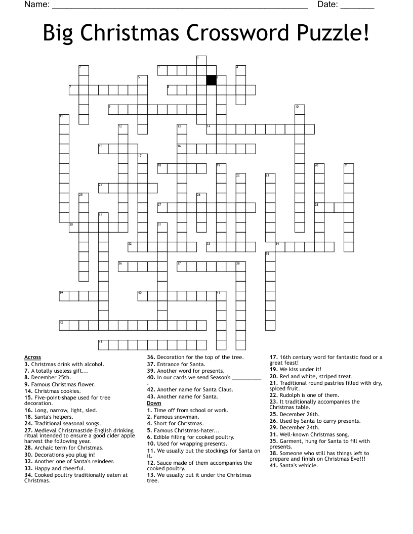 Big Christmas Crossword Puzzle WordMint