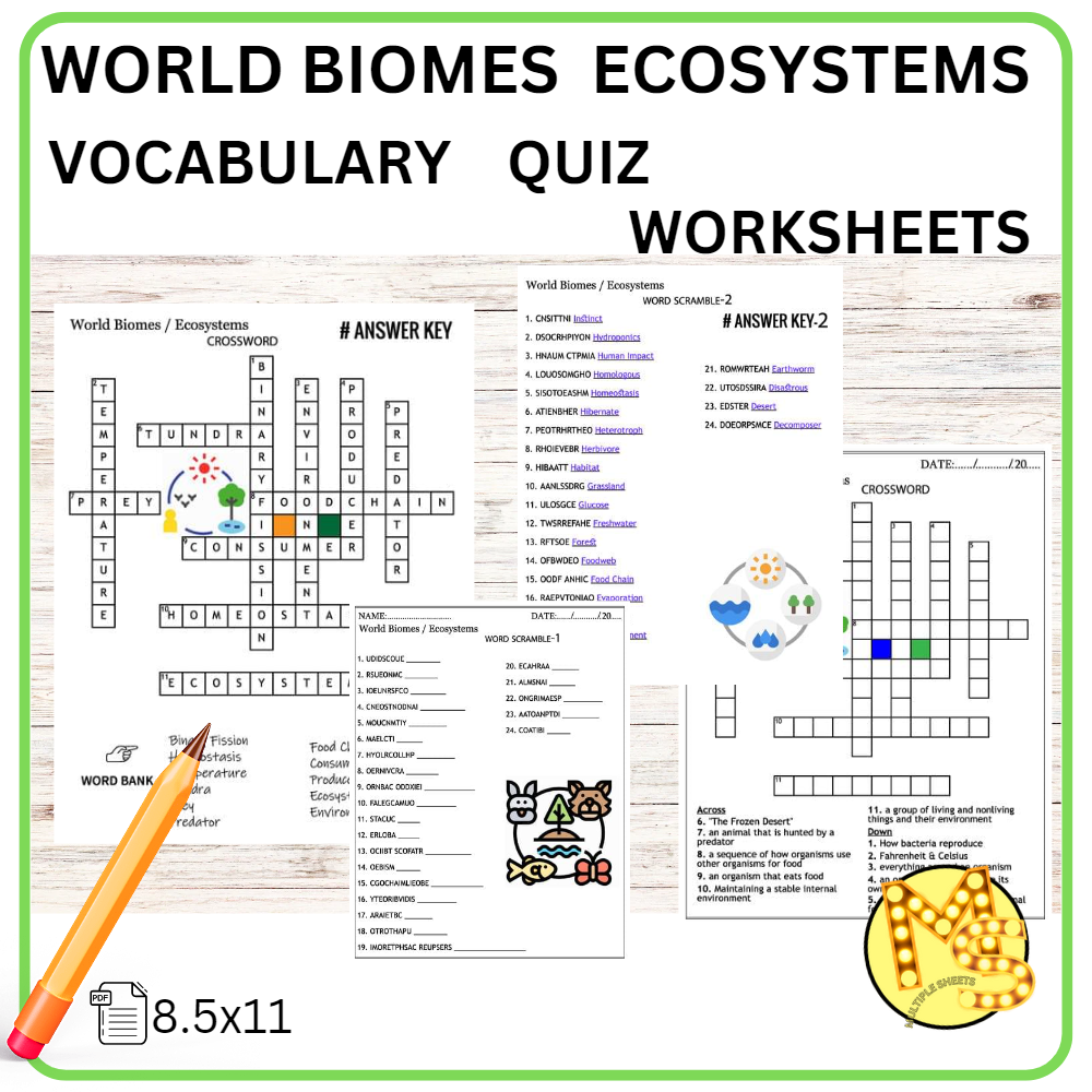 Biomes And Ecosystems Worksheets Crossword Word Scramble Word Search Quiz Made By Teachers
