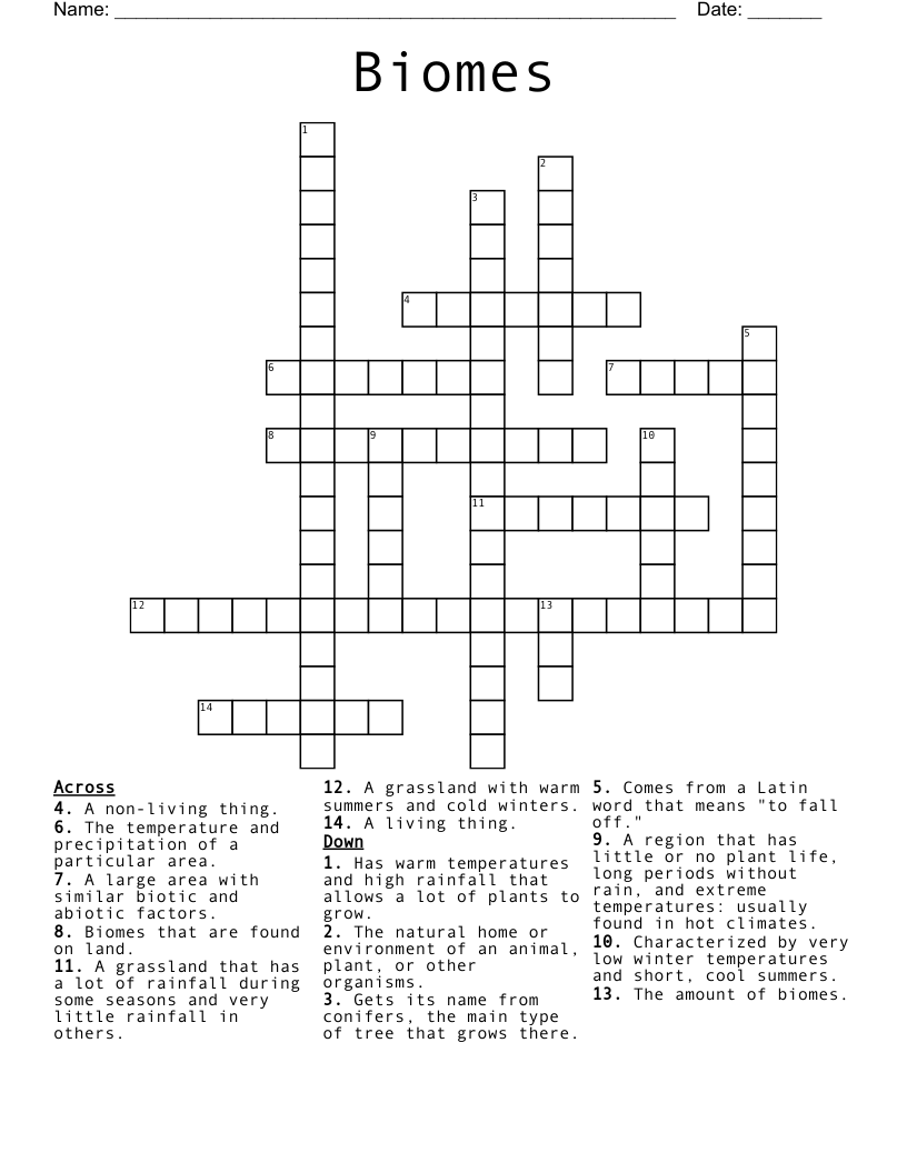 Biomes Crossword WordMint