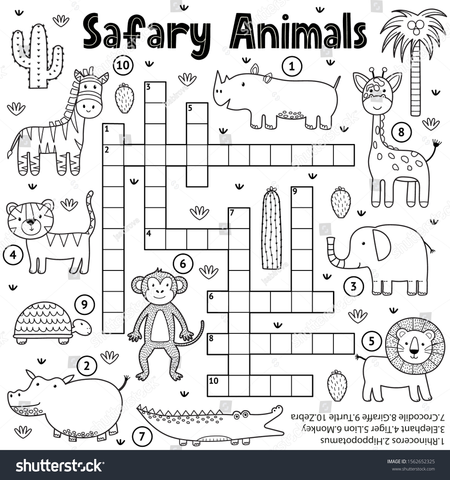 Black White Crossword Game Kids Safari Stock Vector Royalty Free 1562652325 Shutterstock