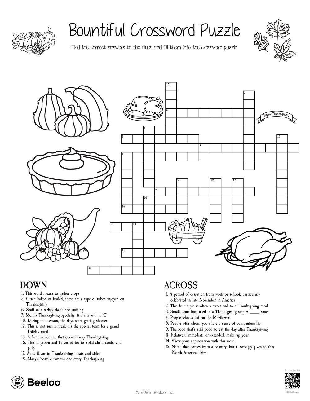 Bountiful Crossword Puzzle Beeloo Printable Crafts And Activities For Kids