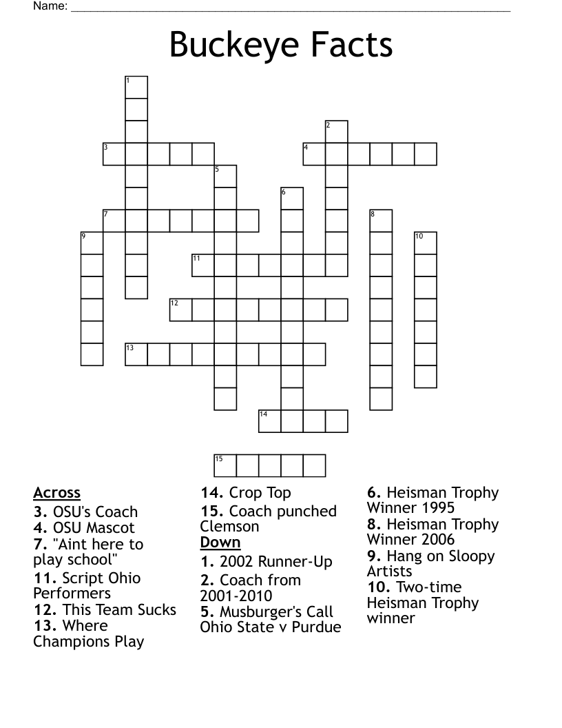 Buckeye Facts Crossword WordMint