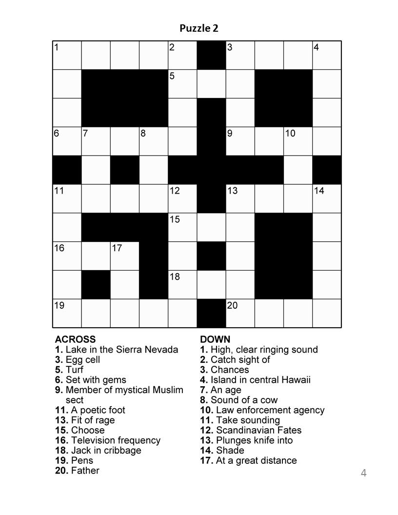 senior crossword puzzles printable