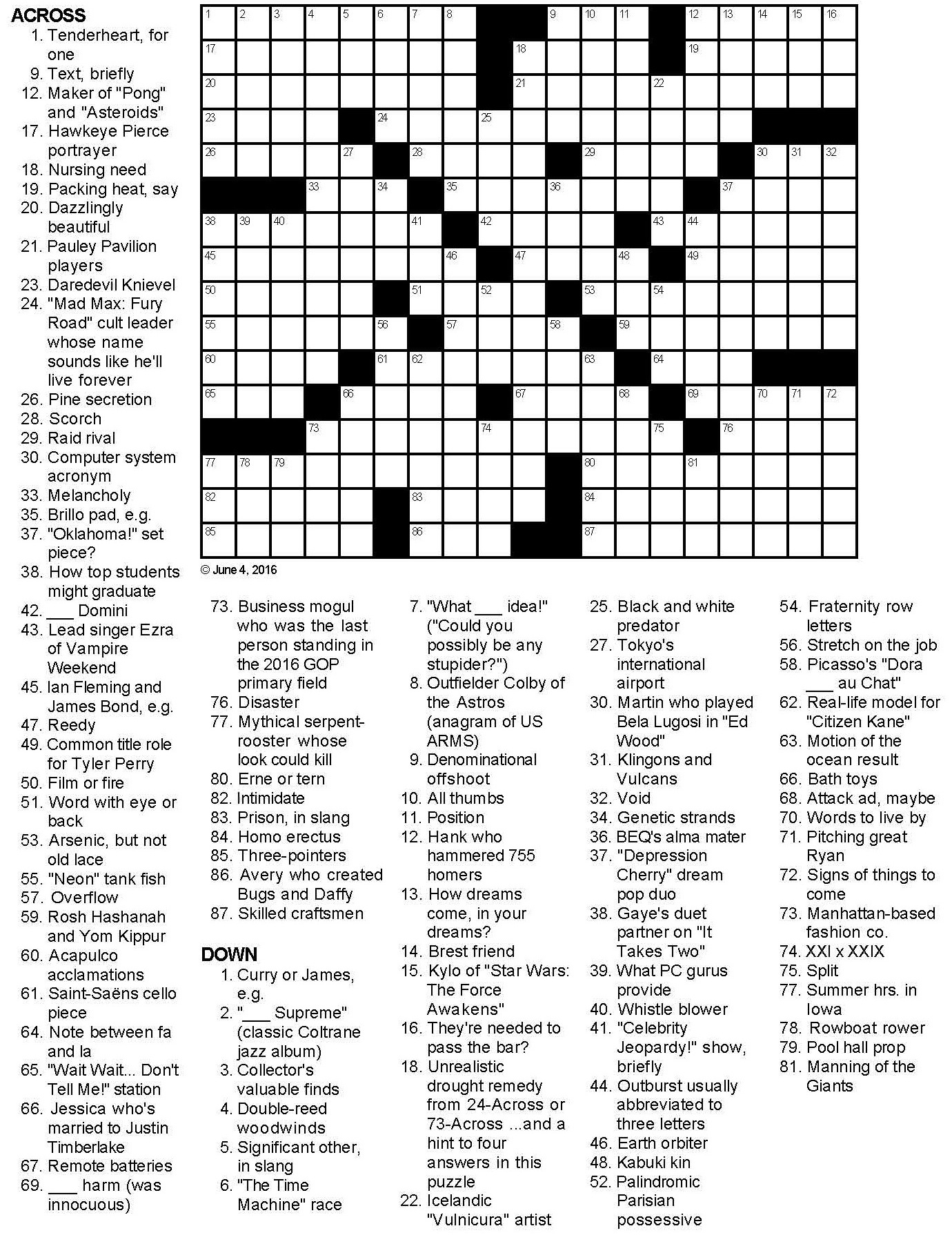 pop culture crossword puzzles printable