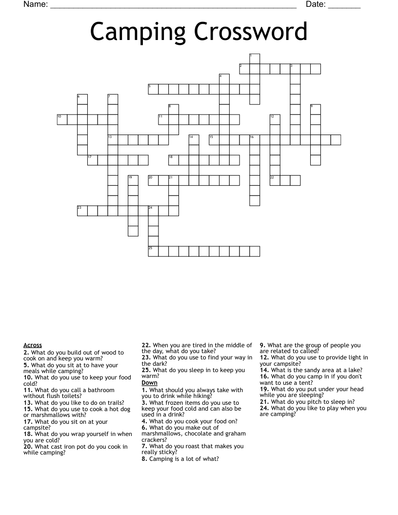 camping crossword puzzle printables free