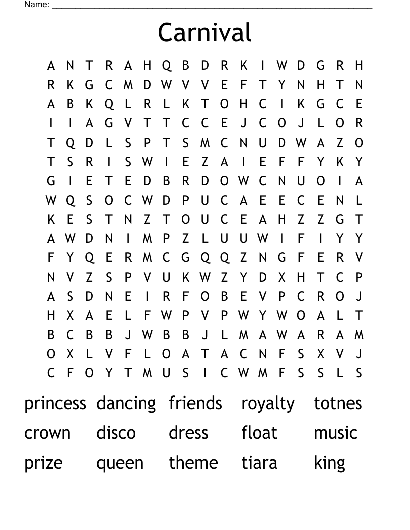 carnival theme crossword puzzles free printable