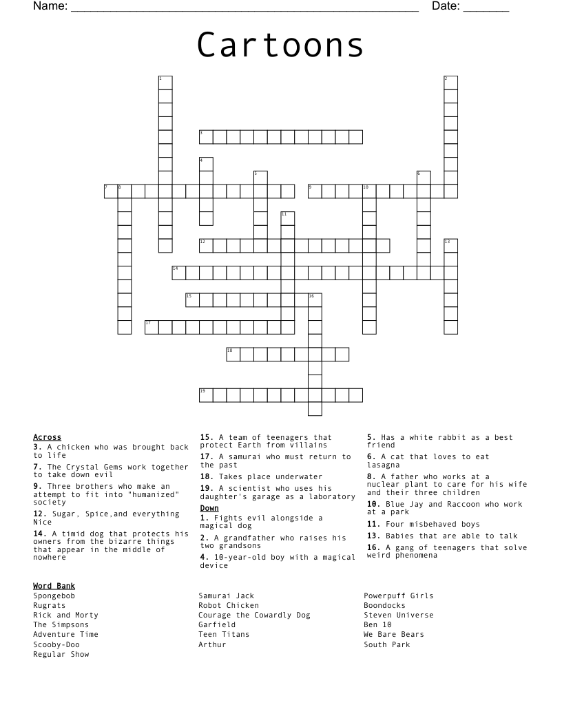 Cartoons Crossword WordMint